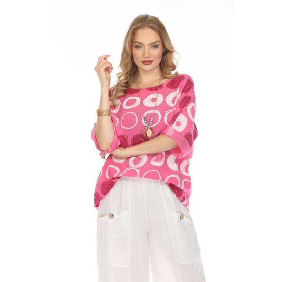 Fuchsia Circular Patterned Boat Neck Top - Picture 3 of 7